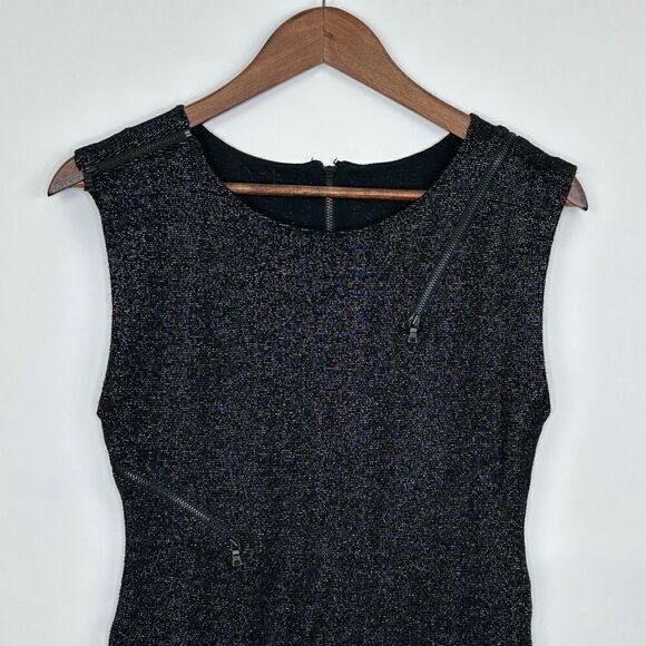 Alice + Olivia Gyllen Black Metallic Zipper Mini Dress Black Size Medium - Picture 5 of 12